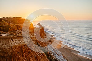 Amazing landscape of Falesia beach at sunrise, Algarve, Portugal