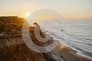 Amazing landscape of Falesia beach at sunrise, Algarve, Portugal