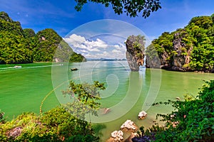 Amazing landscape of the Khao Phing Kan island with Ko Tapu rock on Phang Nga Bay in Thailand