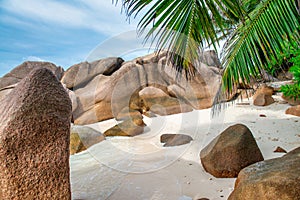 Amazing landscape of La Digue Island in the Seychelles Archipelago