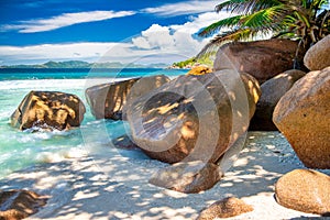 Amazing landscape of La Digue Island in the Seychelles Archipelago