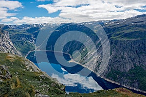 Amazing landscape of the Ringedalsvatnet Lake, Trolltunga hike,  Norway