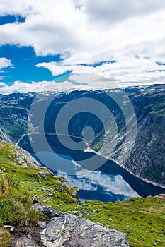 Amazing landscape of the Ringedalsvatnet Lake, Trolltunga hike,  Norway