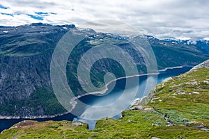 Amazing landscape of the Ringedalsvatnet Lake, Trolltunga hike,  Norway