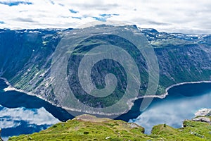 Amazing landscape of the Ringedalsvatnet Lake, Trolltunga hike,  Norway