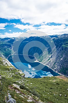 Amazing landscape of the Ringedalsvatnet Lake, Trolltunga hike,  Norway