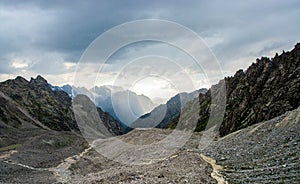 Amazing landscape of rocky mountains and blue sky, Caucasus, Russia