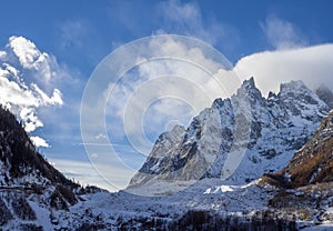 Amazing landscape at the summits of the Mont Blanc range on the Italian side