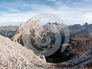 Amazing landscape on top of the mountain Dolomites Alps. Location: Dolomites Alps, South Tyrol, Italy