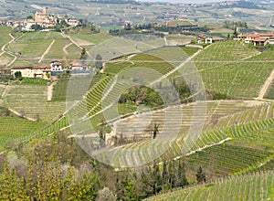 Amazing landscape of the vineyards of Langhe in Piemonte in Italy. The wine route. An Unesco World Heritage