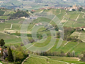 Amazing landscape of the vineyards of Langhe in Piemonte in Italy. The wine route. An Unesco World Heritage