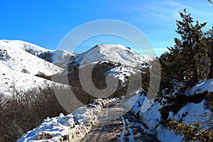 Amazing landscape on the way to Matagalls peak summit on a winter sunny day, Montseny mountains, Barcelona