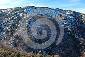 Amazing landscape on the way to Matagalls peak summit on a winter sunny day, Montseny mountains, Barcelona