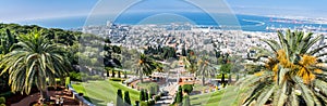 Amazing large panoramic view of the Bahai Gardens in Haifa Israel