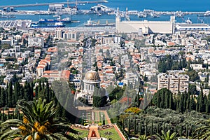 Amazing large panoramic view of the Bahai Gardens in Haifa Israel