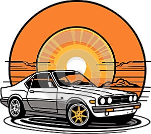 Amazing lovely vector art sport car sunset