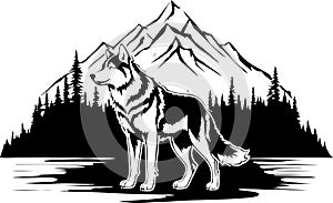 Amazing and lovely wolf mountain vector art