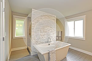 Amazing master bathroom with a freestanding bathtub photo