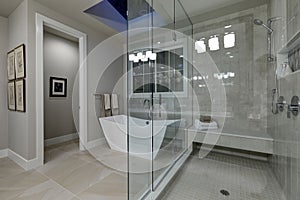 Amazing master bathroom with large glass walk-in shower