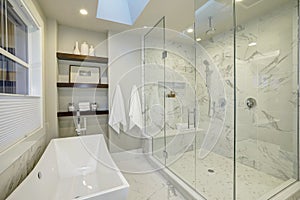 Amazing master bathroom with large glass walk-in shower