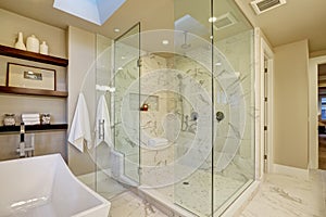 Amazing master bathroom with large glass walk-in shower