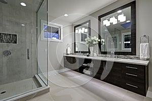 Amazing master bathroom with large glass walk-in shower