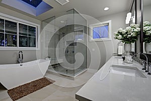 Amazing master bathroom with large glass walk-in shower