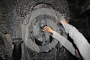 Amazing micro work done sculpture inside the main sanctum of Hoysaleswara Temple