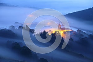 Amazing misty sunrise over Aramaio Valley