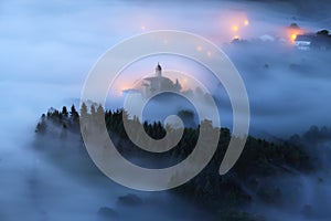 Amazing misty sunrise over Aramaio Valley