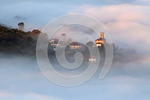 Amazing misty sunrise over Aramaio Valley