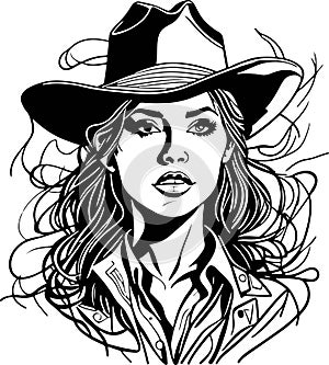 Amazing monochrome cowboy woman portrait great vector