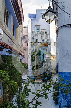 Amazing Morocco, blue Chefchaouen, narrow streets, blue walls, unusual atmosphere of the city