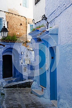 Amazing Morocco, city of Chefchaouen, narrow streets, blue walls, unusual atmosphere of the city