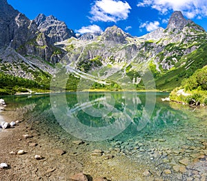 Amazing mountain lake Zelene pleso in Tatra mountains in Slovakia