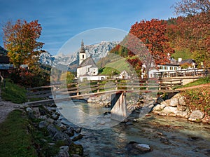 Amazing mountain landscape in the Bavarian Alps. Ramsau bei Berchtesgaden village at sunny autumn day, Bavaria, Germany