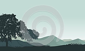 Amazing mountain panorama from the outskirts of the city when the sun rises in the morning. Vector illustration