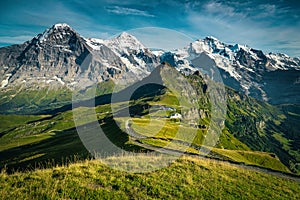 Amazing mountain ridge view from the Mannlichen station, Grindelwald, Switzerland