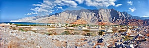 Amazing mountain scenery in Bukha, Musandam peninsula, Oman.