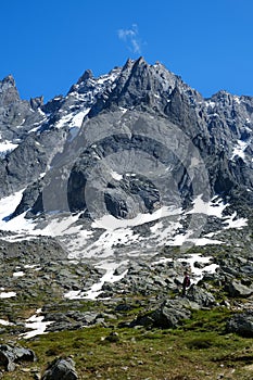 Amazing mountain trail from the middle cable car station to Refuge du Plan de l`Aiguille