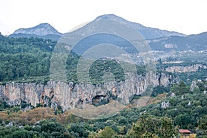 Amazing mountain view from scenic rocks and cliffs, Geyikbayiri, Turkey. Outdoor activity and recreation place