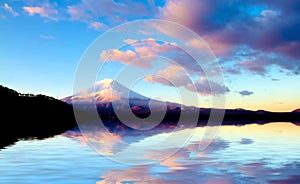 Amazing Mt. Fuji, Japan with the reflection on the on water at L