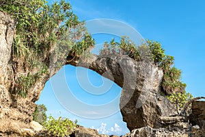 Amazing Natural Coral Bridge of Neil Island Shaheed Dweep, a geological Arch Rock formation formed off rock erosion.