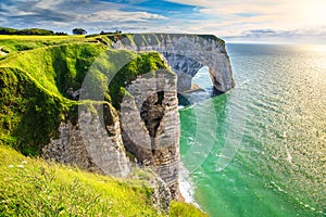 Amazing natural rock arch wonder, Etretat, Normandy, France