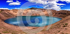 Amazing nature landscape, Viti crater emerald lake in Krafla caldera, geothermal volcanic area, Iceland