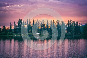 Beautiful landscape, sunset at the lake Strbske pleso, High Tatras, Slovakia