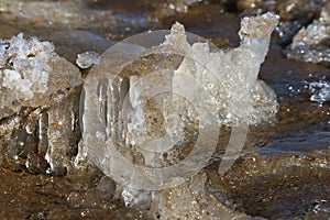 Amazing Nature Sparkling Ice Structure On Beach