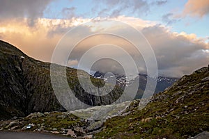 Amazing nature view from mount Hoven, splendid landscape picture over Nordfjord from Loen skylift