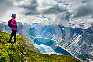 Amazing nature view on the way to Trolltunga. Location: Scandinavian Mountains, Norway, Stavanger. Artistic picture. Beauty world