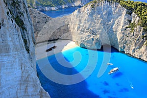 Amazing Navagio Beach or Shipwreck beach in summer. Zakynthos or Zante island, Ionian Sea, Greece.